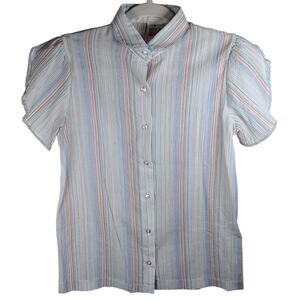 Vtg Women’s Teen Wrangler Sz SM 70s Button Up Shirt Striped Summer Petal Sleeve